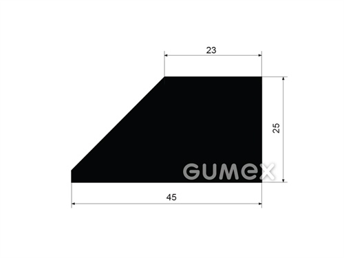 Pryžový profil tvaru "lichoběžník", 25x45/23mm, 70°ShA, EPDM, -40°C/+100°C, černý